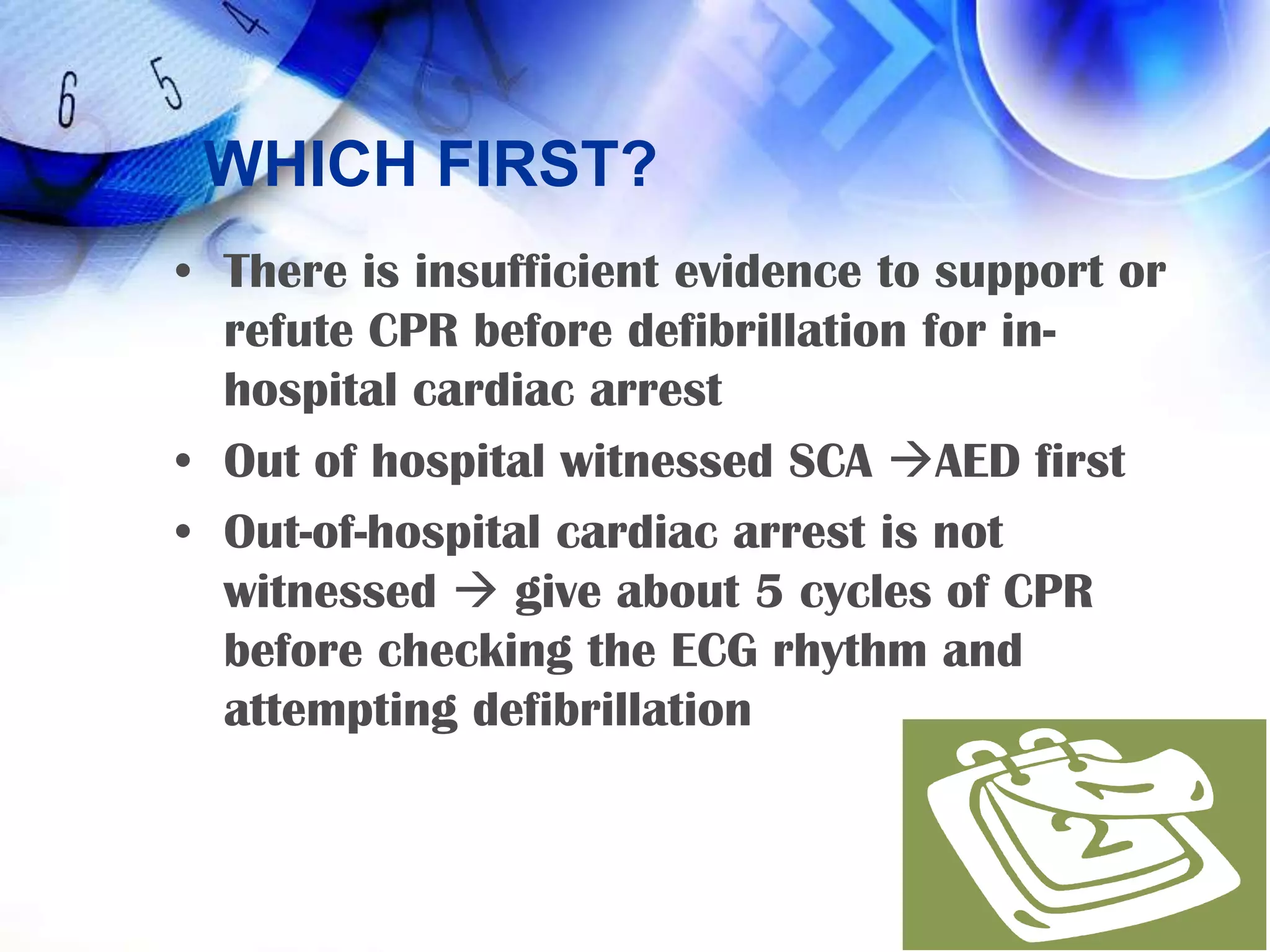 Whats AED?Lay rescuers can be trained to use a computerized device called an AED to analyze the victim’s rhythm and deliver a shock if the victim has VF or rapid VT.The AED uses audio and visual prompts to guide the rescuer.extremely accuratecpr\YouTube - High-quality CPR and AED.flv