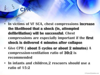 CPROne cycle of CPR consists of 30 compressions and 2 breaths. When compressions are delivered at a rate of about 100 per minute, 5 cycles of CPR should take roughly 2 minutes (range: about 11⁄2 to 3 minutes)