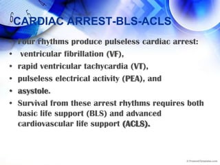 ACLSintravenous(IV) access drug therapy, and inserting anadvanced airwayrecall the H’s and T’s to identify the cause.