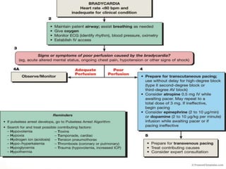 BRADYCARDIAATROPINE :dose for bradycardia is 0.5 mg IV every 3 to 5 minutes to a maximum total dose of 3 mg.Doses of atropine of 0.5 mg may paradoxically result in further slowing of the heart rate.EPINEPHRINE :Begin the infusion at 2 to 10 g/min and titrate to patient responseDOPAMINE :2 to 10 g/kg per minute)
