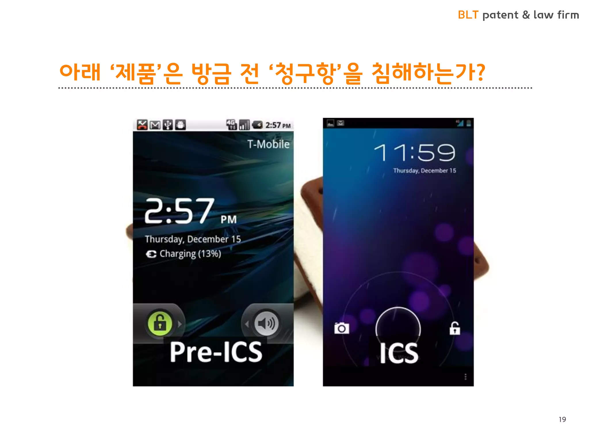 BLT patent & law firm 
아래 ‘제품’은 방금 전 ‘청구항’을 침해하는가? 
19  