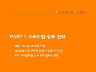 BLT patent & law firm
Beyond the Limit, Together!
3
• 상표 기본 제도에 대한 이해
• 스타트업 상표 관련된 분쟁이 급증하는 상황
• 특허, 저작권만큼 상표 보호 전략도 중요
PART 1. 스타트업 상표 전략
 