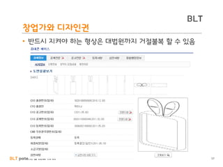 BLT patent & law firm
BLT
창업가와 디자인권
57
• 반드시 지켜야 하는 형상은 대법원까지 거절불복 할 수 있음
 