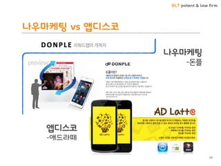 BLT patent & law firm 
나우마케팅 vs 앱디스코 
54 
나우마케팅 
-돈플 
앱디스코 
-애드라떼  