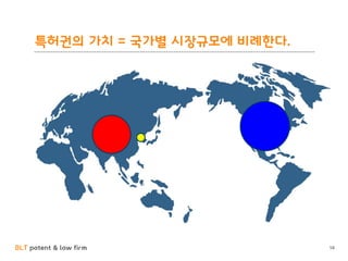 BLT patent & law firm
특허권의 가치 = 국가별 시장규모에 비례한다.
58
 