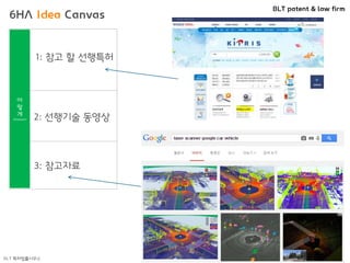 BLT patent & law firm
BLT 특허법률사무소
어
떻
게
(Element)
6HA Idea Canvas
진행 : 엄정한 변리사 (shawn@BLT.kr)
1: 참고 할 선행특허
2: 선행기술 동영상
3: 참고자료
 