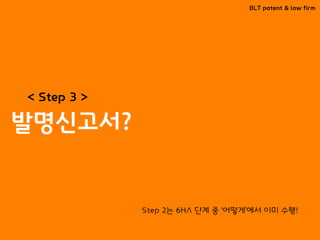 BLT patent & law firm
발명신고서?
< Step 3 >
Step 2는 6HA 단계 중 ‘어떻게’에서 이미 수행!
 