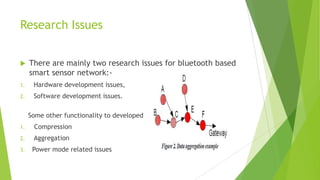 Research Issues


There are mainly two research issues for bluetooth based
smart sensor network:-

1.

Hardware development issues,

2.

Software development issues.
Some other functionality to developed

1.

Compression

2.

Aggregation

3.

Power mode related issues

 