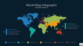 World Map Infographic
World Map Infographic
137
CONSTRUCTION ANALYSIS IMPROVEMENT RECONSTRUCTION IMPROVEMENT IMPROVEMENT
01
02
Title Goes here
There are many variations
of passages but the of
majority have suffered
Title Goes here
There are many variations
of passages but the of
majority have suffered
 