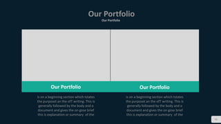 Our Portfolio
Our Portfolio
33
is on a beginning section which tstates
the purposet an the ofT writing. This is
generally followed by the body and o
document and gives the on gose brief
this is explanation or summary of the
is on a beginning section which tstates
the purposet an the ofT writing. This is
generally followed by the body and o
document and gives the on gose brief
this is explanation or summary of the
Our PortfolioOur Portfolio
 