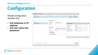 HP Servers | Management Pack
Simple configuration
requires only:
• iLO hostname or IP
address
• iLO user name and
password
Configuration
 