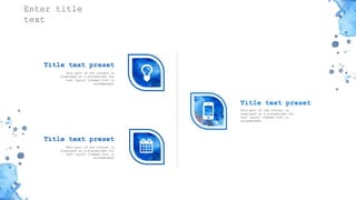 感谢您下载包图网平台上提供的PPT作品，为了您和包图网以及原创作者的利益，请勿复制、传播、销售，否则将承担法律责任！包图网将对作品进行维权，按照传播下载次数进行十倍的索取赔偿！
ibaotu.com
This part of the content is
displayed as a placeholder for
text layout (themed font is
recommended)
Title text preset
This part of the content is
displayed as a placeholder for
text layout (themed font is
recommended)
Title text preset
This part of the content is
displayed as a placeholder for
text layout (themed font is
recommended)
Title text preset
Enter title
text
 