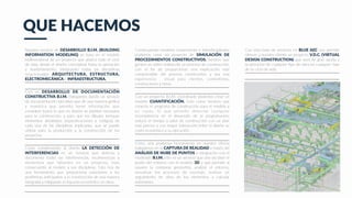 QUE HACEMOS
Nuestro servicio de DESARROLLO B.I.M. (BUILDING
INFORMATION MODELING) se basa en el modelo
tridimensional de un proyecto que abarca todo el ciclo
de vida, desde el diseño conceptual hasta la operación
y mantenimiento, integrando todas las disciplinas
relacionadas ARQUITECTURA, ESTRUCTURA,
ELECTROMECÁNICA e INFRAESTRUCTURA.
Con el DESARROLLO DE DOCUMENTACIÓN
CONSTRUCTIVA B.I.M. trabajamos dando un servicio
de documentación ejecu@va que de una manera gráﬁca
y numérica que permita tener información que
considere todos lo que en diseño se planteó necesario
para la construcción, y para que los dibujos incluyan
elementos detallados (especiﬁcaciones y códigos) de
cada una de las disciplinas implicadas, que se puede
u@lizar para la producción y la construcción de los
proyectos.
Como complemento al diseño LA DETECCIÓN DE
INTERFERENCIAS es un Servicio que detecta y
documenta todas las interferencias, incoherencias y
elementos que faltantes en un proyecto, esto
consecuente al modelo y sus disciplinas. Esto nos da
una herramienta que proporciona soluciones a los
problemas an@cipados a la construcción de una manera
integrada y mi@gando el impacto económico en obra.
Construyendo modelos consecuente e interdisciplinario
podemos crear un proyecto de SIMULACIÓN DE
PROCEDIMIENTOS CONSTRUCTIVOS. Servicio que
genera un video realista de un proceso de construcción,
con el ﬁn de proporcionar una explicación más
comprensible del proceso construc@vo y sea una
experiencia visual para clientes, contra@stas,
constructores y otros.
Con un proyecto B.I.M. coordinado podemos crear un
modelo CUANTIFICACIÓN. Esto como Servicio que
conecta el programa de construcción para el modelo y
su costo, lo que permite detectar cualquier
inconsistencia en el desarrollo de la programación,
reducir el @empo y valor de construcción con un plan
más preciso y con mayor interacción entre el diseño su
costo económico y su ejecución.
Como una poderosa herramienta en nuestra oﬁcina
trabajamos en la CAPTURA DE REALIDAD a través del
ANÁLISIS DE NUBE DE PUNTOS e integración con el
modelado B.I.M. este es un servicio que une vía láser el
punto del entorno con el modelo 3D y que permite al
usuario la comparar geometría, analizar el entorno,
visualizar los procesos de montaje, realizar un
seguimiento de obra de los elementos y calcular
volúmenes.
Con esta base de servicios en BLUE AEC nos permite
ofrecer a nuestro cliente un proyecto V.D.C. (VIRTUAL
DESIGN CONSTRUCTION) que será de gran ayuda a
la ejecución de cualquier @po de obra en cualquier fase
de su ciclo de vida.
 