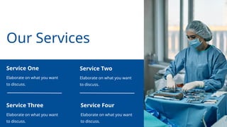 Our Services
Service One Service Two
Service Three Service Four
Elaborate on what you want
to discuss.
Elaborate on what you want
to discuss.
Elaborate on what you want
to discuss.
Elaborate on what you want
to discuss.
 