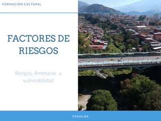 PAMALBA
FACTORES DE
RIESGOS
Riesgos, Amenazas y
vulnerabilidad
FORMACION CULTURAL
 