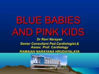 BLUE BABIESBLUE BABIES
AND PINK KIDSAND PINK KIDS
Dr Ravi NarayanDr Ravi Narayan
Senior Consultant Ped.Cardiologist,&Senior Consultant Ped.Cardiologist,&
Assoc. Prof. CardiologyAssoc. Prof. Cardiology
RAMAIAH NARAYANA HRUDAYALAYARAMAIAH NARAYANA HRUDAYALAYA
 