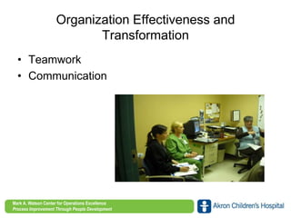www.akronchildrens.org/giving
Mark A. Watson Center for Operations Excellence
Process Improvement Through People Development
Organization Effectiveness and
Transformation
• Teamwork
• Communication
 