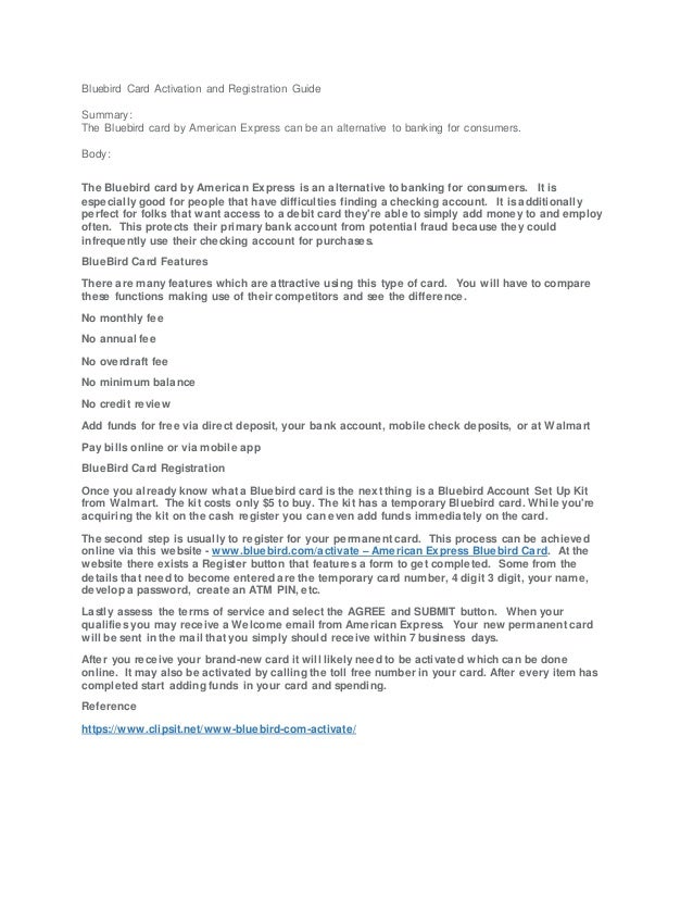 Bluebird Card Activation And Registration Guide
