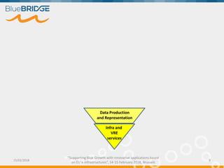 "Supporting Blue Growth with innovative applications based
on EU e-infrastructures”, 14-15 February 2018, Brussels
15/02/2018 9
Data Production
and Representation
Infra and
VRE
services
 