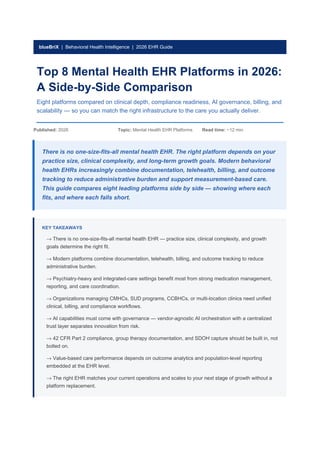 Top 8 Mental Health EHR Platforms in 2026: Comprehensive Comparison for ...