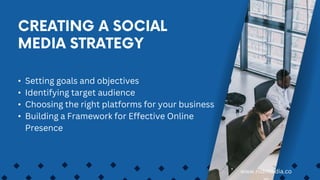 • Setting goals and objectives
• Identifying target audience
• Choosing the right platforms for your business
• Building a Framework for Effective Online
Presence
www.nidmindia.co
 