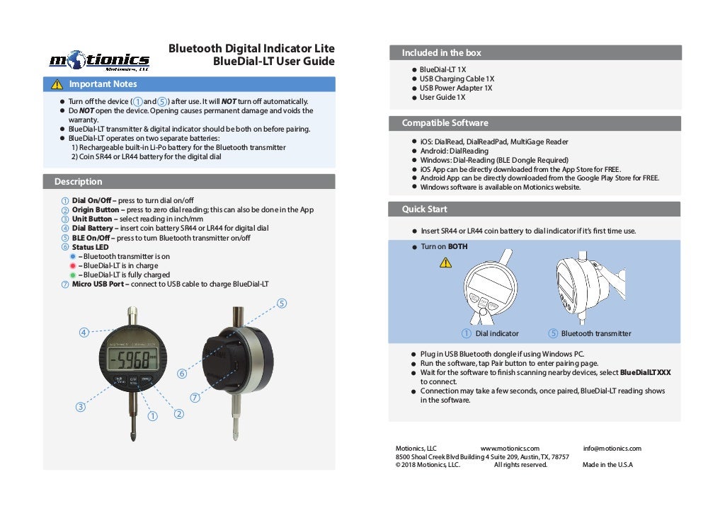 Motionics Bluetooth Dial Indicator Lite User Manual