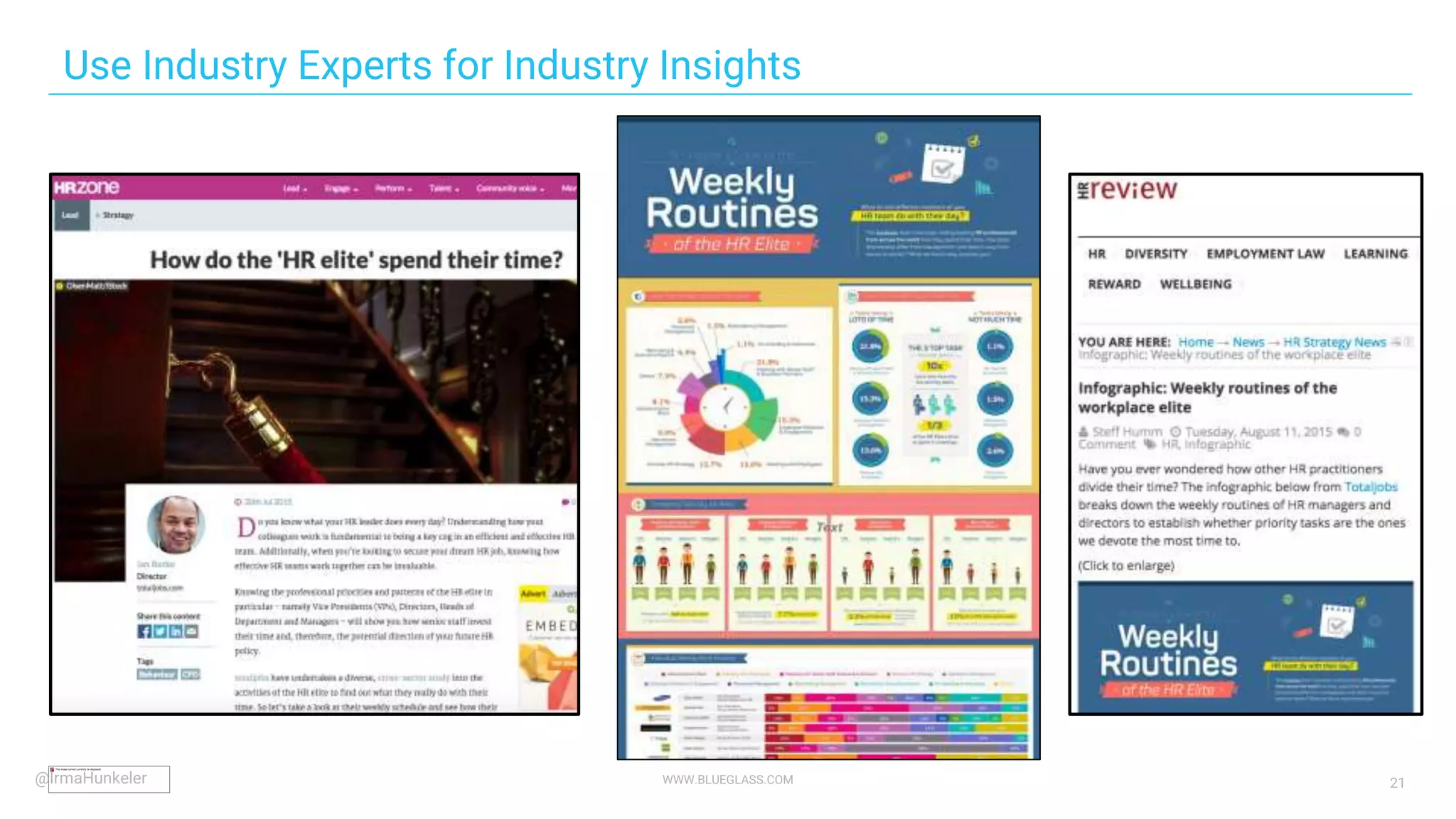 WWW.BLUEGLASS.COM 21
Use Industry Experts for Industry Insights
@IrmaHunkeler
 