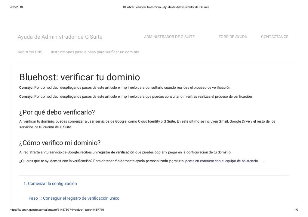 Bluehost Verificar Tu Dominio Ayuda De Administrador De G Suite En 