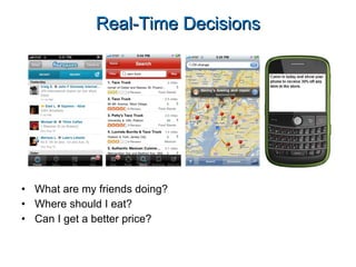 Real-Time Decisions What are my friends doing? Where should I eat? Can I get a better price? 