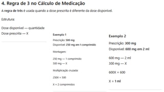 Cálculo de Medicações: Conversão e Regra de 3 para Enfermagem Segura | PPTX