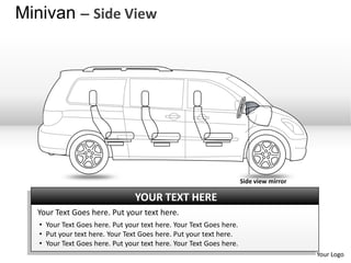 Minivan – Side View




                                                                     Side view mirror

                                 YOUR TEXT HERE
  Your Text Goes here. Put your text here.
   • Your Text Goes here. Put your text here. Your Text Goes here.
   • Put your text here. Your Text Goes here. Put your text here.
   • Your Text Goes here. Put your text here. Your Text Goes here.
                                                                                        Your Logo
 