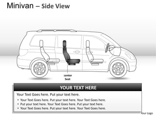 Minivan – Side View




                                    center
                                     Seat


                                 YOUR TEXT HERE
  Your Text Goes here. Put your text here.
   • Your Text Goes here. Put your text here. Your Text Goes here.
   • Put your text here. Your Text Goes here. Put your text here.
   • Your Text Goes here. Put your text here. Your Text Goes here.
                                                                     Your Logo
 
