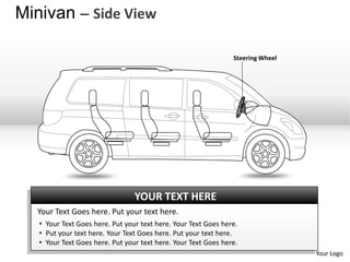 Minivan – Side View

                                                                Steering Wheel




                                 YOUR TEXT HERE
  Your Text Goes here. Put your text here.
   • Your Text Goes here. Put your text here. Your Text Goes here.
   • Put your text here. Your Text Goes here. Put your text here.
   • Your Text Goes here. Put your text here. Your Text Goes here.
                                                                                 Your Logo
 