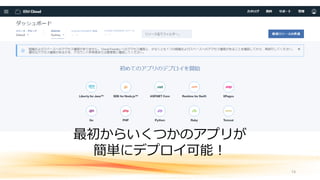 14
最初からいくつかのアプリが
簡単にデプロイ可能！
 