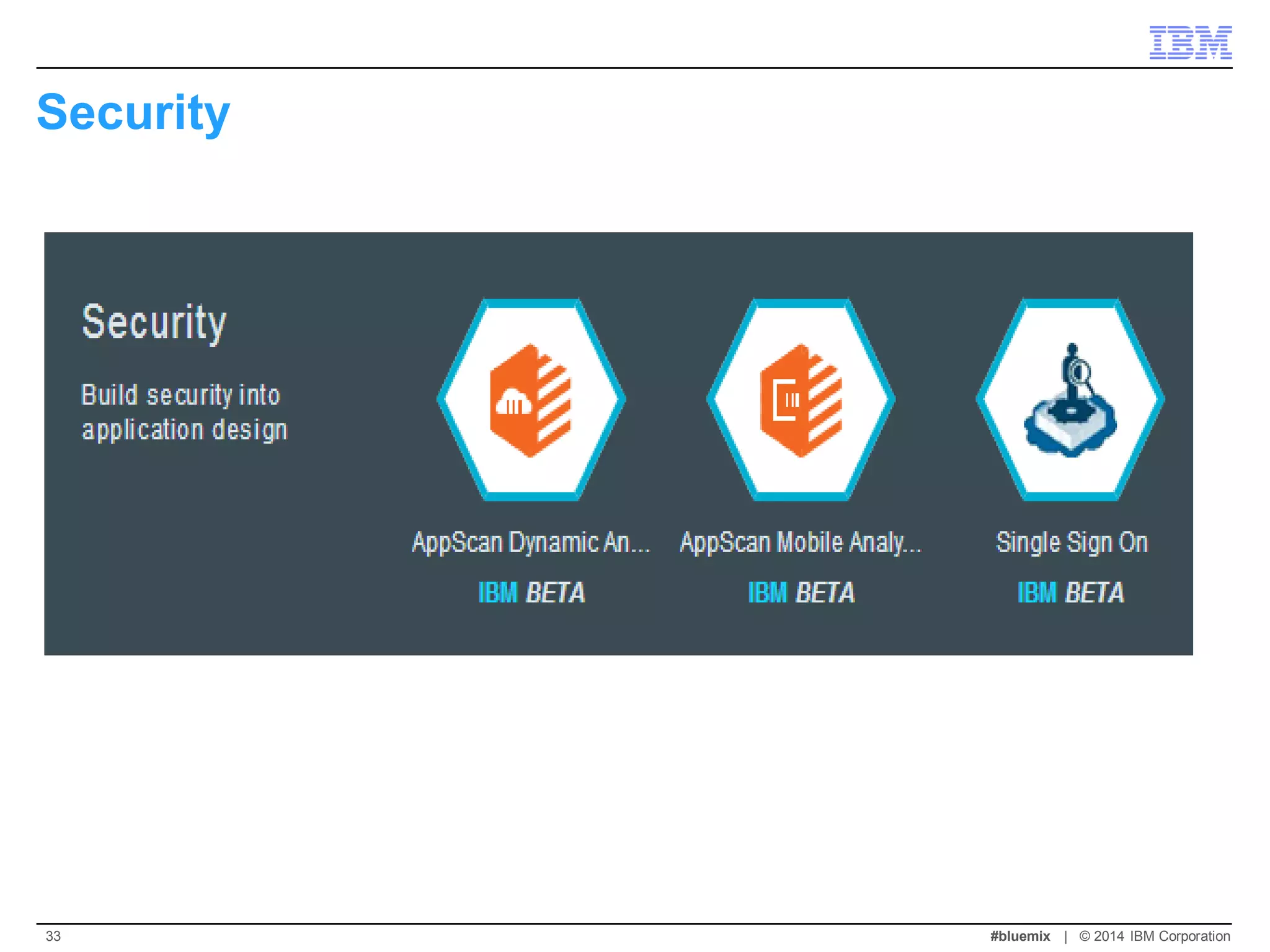 Security 
#bluemix | © 2014 IBM Corporation 
33  