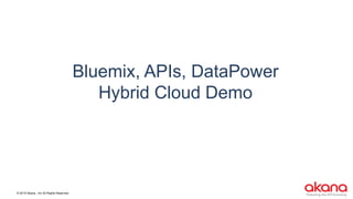 © 2015 Akana., Inc All Rights Reserved.
Bluemix, APIs, DataPower
Hybrid Cloud Demo
 