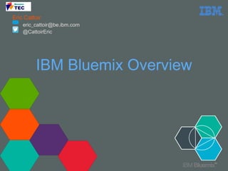 IBM Bluemix Overview
Eric Cattoir
eric_cattoir@be.ibm.com
@CattoirEric
 