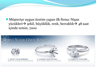 Müşteriye uygun üretim yapan ilk firma: Nişan
 yüzükleri şekil, büyüklük, renk, berraklık 48 saat
 içinde temin, 7000
 