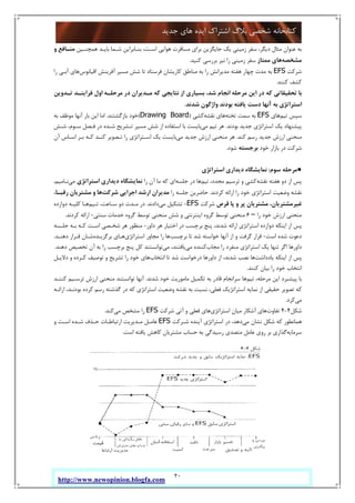 20
‫ﺟﺪﯾﺪ‬ ‫ﻫﺎي‬ ‫اﯾﺪه‬ ‫اﺷﺘﺮاك‬ ‫ﺑﻼگ‬ ‫ﺷﺨﺼﯽ‬ ‫ﮐﺘﺎﺑﺨﺎﻧﻪ‬
http://www.newopinion.blogfa.com
‫ﻫﻤﭽﻨـﯿﻦ‬ ‫ﺑﺎﯾـﺪ‬ ‫ﺷـﻤﺎ‬ ‫ﺑﻨـﺎﺑﺮاﯾﻦ‬ ،‫اﺳـﺖ‬ ‫ﻫﻮاﯾﯽ‬ ‫ﻣﺴﺎﻓﺮت‬ ‫ﺑﺮاي‬ ‫ﺟﺎﯾﮕﺰﯾﻦ‬ ‫ﯾﮏ‬ ‫زﻣﯿﻨﯽ‬ ‫ﺳﻔﺮ‬ ،‫دﯾﮕﺮ‬ ‫ﻣﺜﺎل‬ ‫ﻋﻨﻮان‬ ‫ﺑﻪ‬‫و‬ ‫ﻣﻨـﺎﻓﻊ‬
‫ﻣﺸﺨﺼﻪ‬‫ﻣﻤﺘﺎز‬ ‫ﻫﺎي‬‫ﮐﻨﯿﺪ‬ ‫ﺑﺮرﺳﯽ‬ ‫ﻧﯿﺰ‬ ‫را‬ ‫زﻣﯿﻨﯽ‬ ‫ﺳﻔﺮ‬.
‫ﺷﺮﮐﺖ‬EFS‫آﻓﺮﯾﻨﺶ‬ ‫ﻣﺴﯿﺮ‬ ‫ﺷﺶ‬ ‫ﺗﺎ‬ ‫ﻓﺮﺳﺘﺎد‬ ‫ﮐﺎرﯾﺸﺎن‬ ‫ﻣﻨﺎﻃﻖ‬ ‫ﺑﻪ‬ ‫را‬ ‫ﻣﺪﯾﺮاﻧﺶ‬ ‫ﻫﻔﺘﻪ‬ ‫ﭼﻬﺎر‬ ‫ﻣﺪت‬ ‫ﺑﻪ‬‫اﻗﯿﺎﻧﻮس‬‫را‬ ‫آﺑـﯽ‬ ‫ﻫﺎي‬
‫ﮐﻨﻨﺪ‬ ‫ﮐﺸﻒ‬.
‫ﺗـﺪوﯾﻦ‬ ‫ﻓﺮاﯾﻨـﺪ‬ ‫اول‬ ‫ﻣﺮﺣﻠـﻪ‬ ‫در‬ ‫ﻣـﺪﯾﺮان‬ ‫ﮐﻪ‬ ‫ﻧﺘﺎﯾﺠﯽ‬ ‫از‬ ‫ﺑﺴﯿﺎري‬ ،‫ﺷﺪ‬ ‫اﻧﺠﺎم‬ ‫ﻣﺮﺣﻠﻪ‬ ‫اﯾﻦ‬ ‫در‬ ‫ﮐﻪ‬ ‫ﺗﺤﻘﯿﻘﺎﺗﯽ‬ ‫ﺑﺎ‬
‫ﺷﺪﻧﺪ‬ ‫واژﮔﻮن‬ ‫ﺑﻮدﻧﺪ‬ ‫ﯾﺎﻓﺘﻪ‬ ‫دﺳﺖ‬ ‫آﻧﻬﺎ‬ ‫ﺑﻪ‬ ‫اﺳﺘﺮاﺗﮋي‬.
‫ﺗﯿﻢ‬ ‫ﺳﭙﺲ‬‫ﻫﺎي‬EFS‫ﺗﺨﺘﻪ‬ ‫ﺳﻤﺖ‬ ‫ﺑﻪ‬‫ﻧﻘﺸﻪ‬ ‫ﻫﺎي‬‫ﮐﺸﯽ‬)Drawing Board(‫ﺑﺎزﮔﺸﺘﻨﺪ‬ ‫ﺧﻮد‬.‫ﻣﻮ‬ ‫آﻧﻬﺎ‬ ‫ﺑﺎر‬ ‫اﯾﻦ‬ ‫اﻣﺎ‬‫ﺑﻪ‬ ‫ﻇﻒ‬
‫ﺑﻮدﻧﺪ‬ ‫ﺟﺪﯾﺪ‬ ‫اﺳﺘﺮاﺗﮋي‬ ‫ﯾﮏ‬ ‫ﭘﯿﺸﻨﻬﺎد‬.‫ﻣﯽ‬ ‫ﺗﯿﻢ‬ ‫ﻫﺮ‬‫ﺷـﺶ‬ ،‫ﺳـﻮم‬ ‫ﻓـﺼﻞ‬ ‫در‬ ‫ﺷـﺪه‬ ‫ﺗـﺸﺮﯾﺢ‬ ‫ﻣﺴﯿﺮ‬ ‫ﺷﺶ‬ ‫از‬ ‫اﺳﺘﻔﺎده‬ ‫ﺑﺎ‬ ‫ﺑﺎﯾﺴﺖ‬
‫ﮐﻨﺪ‬ ‫رﺳﻢ‬ ‫ﺟﺪﯾﺪ‬ ‫ارزش‬ ‫ﻣﻨﺤﻨﯽ‬.‫ﻣﯽ‬ ‫ﺟﺪﯾﺪ‬ ‫ارزش‬ ‫ﻣﻨﺤﻨﯽ‬ ‫ﻫﺮ‬‫آن‬ ‫اﺳـﺎس‬ ‫ﺑـﺮ‬ ‫ﮐـﻪ‬ ‫ﮐﻨـﺪ‬ ‫ﺗـﺼﻮﯾﺮ‬ ‫را‬ ‫اﺳـﺘﺮاﺗﮋي‬ ‫ﯾﮏ‬ ‫ﺑﺎﯾﺴﺖ‬
‫ﺧﻮد‬ ‫ﺑﺎزار‬ ‫در‬ ‫ﺷﺮﮐﺖ‬‫ﺑﺮﺟﺴﺘﻪ‬‫ﺷﻮد‬.
●‫ﺳﻮم‬ ‫ﻣﺮﺣﻠﻪ‬:‫اﺳﺘﺮ‬ ‫دﯾﺪاري‬ ‫ﻧﻤﺎﯾﺸﮕﺎه‬‫اﺗﮋي‬
‫ﻧﻘﺸﻪ‬ ‫ﻫﻔﺘﻪ‬ ‫دو‬ ‫از‬ ‫ﭘﺲ‬‫ﺗﯿﻢ‬ ،‫ﻣﺠﺪد‬ ‫ﺗﺮﺳﯿﻢ‬ ‫و‬ ‫ﮐﺸﯽ‬‫ﺟﻠﺴﻪ‬ ‫در‬ ‫ﻫﺎ‬‫را‬ ‫آن‬ ‫ﻣﺎ‬ ‫ﮐﻪ‬ ‫اي‬‫اﺳﺘﺮاﺗﮋي‬ ‫دﯾﺪاري‬ ‫ﻧﻤﺎﯾﺸﮕﺎه‬‫ﻣﯽ‬،‫ﻧـﺎﻣﯿﻢ‬
‫ﮐﺮدﻧﺪ‬ ‫اراﺋﻪ‬ ‫را‬ ‫ﺧﻮد‬ ‫اﺳﺘﺮاﺗﮋي‬ ‫وﺿﻌﯿﺖ‬ ‫ﻧﻘﺸﻪ‬.‫را‬ ‫ﺟﻠﺴﻪ‬ ‫ﺣﺎﺿﺮﯾﻦ‬‫ﺷﺮﮐﺖ‬ ‫اﺟﺮاﯾﯽ‬ ‫ارﺷﺪ‬ ‫ﻣﺪﯾﺮان‬،‫رﻗﺒـﺎ‬ ‫ﻣﺸﺘﺮﯾﺎن‬ ‫و‬ ‫ﻫﺎ‬
‫ﻗﺮص‬ ‫ﭘﺎ‬ ‫و‬ ‫ﭘﺮ‬ ‫ﻣﺸﺘﺮﯾﺎن‬ ،‫ﻏﯿﺮﻣﺸﺘﺮﯾﺎن‬‫ﺷﺮﮐﺖ‬EFS-‫ﻣﯽ‬ ‫ﺗﺸﮑﯿﻞ‬‫دادﻧﺪ‬.‫ﺗـﯿﻢ‬ ،‫ﺳـﺎﻋﺖ‬ ‫دو‬ ‫ﻣـﺪت‬ ‫در‬‫دوازده‬ ‫ﮐﻠﯿـﻪ‬ ‫ﻫـﺎ‬
‫را‬ ‫ﺧﻮد‬ ‫ارزش‬ ‫ﻣﻨﺤﻨﯽ‬–6‫ﺳﻨﺘﯽ‬ ‫ﺧﺪﻣﺎت‬ ‫ﮔﺮوه‬ ‫ﺗﻮﺳﻂ‬ ‫ﻣﻨﺤﻨﯽ‬ ‫ﺷﺶ‬ ‫و‬ ‫اﯾﻨﺘﺮﻧﺘﯽ‬ ‫ﮔﺮوه‬ ‫ﺗﻮﺳﻂ‬ ‫ﻣﻨﺤﻨﯽ‬-‫ﮐﺮدﻧﺪ‬ ‫اراﺋﻪ‬.
‫داور‬ ‫ﻫﺮ‬ ‫اﺧﺘﯿﺎر‬ ‫در‬ ‫ﺑﺮﭼﺴﺐ‬ ‫ﭘﻨﺞ‬ ،‫ﺷﺪﻧﺪ‬ ‫اراﺋﻪ‬ ‫اﺳﺘﺮاﺗﮋي‬ ‫دوازده‬ ‫اﯾﻨﮑﻪ‬ ‫از‬ ‫ﭘﺲ‬-‫ﺟﻠـﺴﻪ‬ ‫ﺑـﻪ‬ ‫ﮐـﻪ‬ ‫اﺳـﺖ‬ ‫ﺷﺨـﺼﯽ‬ ‫ﻫﺮ‬ ‫ﻣﻨﻈﻮر‬
‫اﺳﺖ‬ ‫ﺷﺪه‬ ‫دﻋﻮت‬-‫ﮔﺮﻓﺖ‬ ‫ﻗﺮار‬‫ﺑﺮﭼﺴﺐ‬ ‫ﺗﺎ‬ ‫ﺷﺪ‬ ‫ﺧﻮاﺳﺘﻪ‬ ‫آﻧﻬﺎ‬ ‫از‬ ‫و‬‫اﺳﺘﺮاﺗﮋي‬ ‫ﻣﺠﺎور‬ ‫را‬ ‫ﻫﺎ‬‫ﺑﺮﮔﺰﯾـﺪه‬ ‫ﻫـﺎي‬‫دﻫﻨـﺪ‬ ‫ﻗـﺮار‬ ‫ﺷـﺎن‬.
‫ﻣﺠﺎب‬ ‫را‬ ‫ﻣﻨﻔﺮد‬ ‫اﺳﺘﺮاﺗﮋي‬ ‫ﯾﮏ‬ ‫ﺗﻨﻬﺎ‬ ‫اﮔﺮ‬ ‫داورﻫﺎ‬‫ﻣﯽ‬ ‫ﮐﻨﻨﺪه‬‫ﻣﯽ‬ ،‫ﯾﺎﻓﺘﻨﺪ‬‫دﻫﻨﺪ‬ ‫ﺗﺨﺼﯿﺺ‬ ‫آن‬ ‫ﺑﻪ‬ ‫را‬ ‫ﺑﺮﭼﺴﺐ‬ ‫ﭘﻨﺞ‬ ‫ﮐﻞ‬ ‫ﺗﻮاﻧﺴﺘﻨﺪ‬.
‫ﯾﺎدداﺷﺖ‬ ‫اﯾﻨﮑﻪ‬ ‫از‬ ‫ﭘﺲ‬‫اﻧﺘﺨﺎب‬ ‫ﺗﺎ‬ ‫ﺷﺪ‬ ‫درﺧﻮاﺳﺖ‬ ‫داورﻫﺎ‬ ‫از‬ ،‫ﺷﺪﻧﺪ‬ ‫ﻧﺼﺐ‬ ‫ﻫﺎ‬‫ر‬ ‫ﺧﻮد‬ ‫ﻫﺎي‬‫دﻻﯾـﻞ‬ ‫و‬ ‫ﮐـﺮده‬ ‫ﺗﻮﺻﯿﻒ‬ ‫و‬ ‫ﺗﺸﺮﯾﺢ‬ ‫ا‬
‫ﮐﻨﻨﺪ‬ ‫ﺑﯿﺎن‬ ‫را‬ ‫ﺧﻮد‬ ‫اﻧﺘﺨﺎب‬.
‫ﺗﯿﻢ‬ ،‫ﻣﺮﺣﻠﻪ‬ ‫اﯾﻦ‬ ‫ﭘﯿﺸﺒﺮد‬ ‫ﺑﺎ‬‫ﺷﺪﻧﺪ‬ ‫ﺧﻮد‬ ‫ﻣﺎﻣﻮرﯾﺖ‬ ‫ﺗﮑﻤﯿﻞ‬ ‫ﺑﻪ‬ ‫ﻗﺎدر‬ ‫ﺳﺮاﻧﺠﺎم‬ ‫ﻫﺎ‬.‫ﮐﻨﻨـﺪ‬ ‫ﺗﺮﺳـﯿﻢ‬ ‫ارزش‬ ‫ﻣﻨﺤﻨﯽ‬ ‫ﺗﻮاﻧﺴﺘﻨﺪ‬ ‫آﻧﻬﺎ‬
‫ار‬ ،‫ﺑﻮدﻧـﺪ‬ ‫ﮐﺮده‬ ‫رﺳﻢ‬ ‫ﮔﺬﺷﺘﻪ‬ ‫در‬ ‫ﮐﻪ‬ ‫اﺳﺘﺮاﺗﮋي‬ ‫وﺿﻌﯿﺖ‬ ‫ﻧﻘﺸﻪ‬ ‫ﺑﻪ‬ ‫ﻧﺴﺒﺖ‬ ،‫ﻓﻌﻠﯽ‬ ‫اﺳﺘﺮاﺗﮋﯾﮏ‬ ‫ﻧﻤﺎﯾﻪ‬ ‫از‬ ‫ﺣﻘﯿﻘﯽ‬ ‫ﺗﺼﻮﯾﺮ‬ ‫ﮐﻪ‬‫اﺋـﻪ‬
‫ﻣﯽ‬‫ﮐﺮد‬.
‫ﺷﮑﻞ‬4-4‫ﺗﻔﺎوت‬‫اﺳﺘﺮاﺗﮋي‬ ‫ﻣﯿﺎن‬ ‫آﺷﮑﺎر‬ ‫ﻫﺎي‬‫ﺷﺮﮐﺖ‬ ‫آﺗﯽ‬ ‫و‬ ‫ﻓﻌﻠﯽ‬ ‫ﻫﺎي‬EFS‫ﻣﯽ‬ ‫ﻣﺸﺨﺺ‬ ‫را‬‫ﮐﻨﺪ‬.
‫ﻣﯽ‬ ‫ﻧﺸﺎن‬ ‫ﺷﮑﻞ‬ ‫ﮐﻪ‬ ‫ﻫﻤﺎﻧﻄﻮر‬‫ﺷـﺮﮐﺖ‬ ‫آﯾﻨﺪه‬ ‫اﺳﺘﺮاﺗﮋي‬ ‫در‬ ،‫دﻫﺪ‬EFS‫و‬ ‫اﺳـﺖ‬ ‫ﺷـﺪه‬ ‫ﺣـﺬف‬ ‫ارﺗﺒﺎﻃـﺎت‬ ‫ﻣـﺪﯾﺮﯾﺖ‬ ‫ﻋﺎﻣـﻞ‬
‫ﺳﺮﻣﺎﯾﻪ‬‫اﺳﺖ‬ ‫ﯾﺎﻓﺘﻪ‬ ‫ﮐﺎﻫﺶ‬ ‫ﻣﺸﺘﺮﯾﺎن‬ ‫ﺣﺴﺎب‬ ‫ﺑﻪ‬ ‫رﺳﯿﺪﮔﯽ‬ ‫ﻣﺘﺼﺪي‬ ‫ﻋﺎﻣﻞ‬ ‫روي‬ ‫ﺑﺮ‬ ‫ﮔﺬاري‬.
 