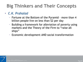 Big Thinkers and Their Concepts <ul><li>C.K. Prahalad </li></ul><ul><ul><li>Fortune at the Bottom of the Pyramid – more th...
