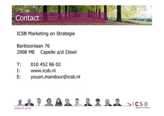 Contact

ICSB Marketing en Strategie

Barbizonlaan 76
2908 ME Capelle a/d IJssel

T:    010 452 86 02
I:    www.icsb.nl
E:    yousri.mandour@icsb.nl
 
