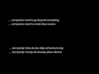 ....companies need to go beyond competing
....companies need to create blue oceans




....kompanije treba da idu dalje od...