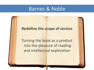Barnes & Noble
Redefine the scope of service
Turning the book as a product
into the pleasure of reading
and intellectual exploration
jesholt.dk
 