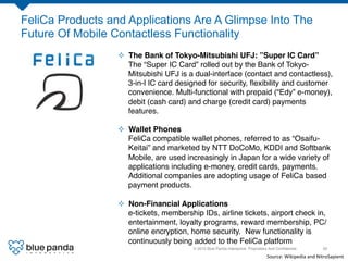 © 2013 Blue Panda Interactive. Proprietary And Conﬁdential.! 92!
FeliCa Products and Applications Are A Glimpse Into The
F...