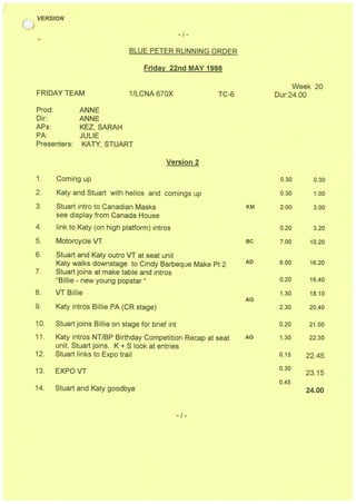 Blue Peter Camera Script