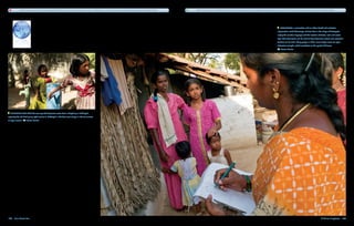 Cities around the world, from Shanghai to Mexico City, are sinking by as much as 30 feet as a result of the overpumping of the aquifers beneath them.   Micro-loans from the Nobel Prize-winning Grameen Bank in Bangladesh have helped well over half of its recipients gain access to safe drinking water.




                                                                                                                                                                                                                                                               Manimala, a researcher with an Indian health and sanitation
                                                                                                                                                                                                                                                           organization called Gramalaya, collects data in the village of Mettupatti,
                                                                                                                                                                                                                                                           noting the number of people and the location of toilets, wells and water
                                                                                                                                                                                                                                                           taps. The information will be used to help determine where new sanitation
                                                                                                                                                                                                                                                           facilities will be built. Many people in India’s rural villages must use open
                                                                                                                                                                                                                                                           defecation troughs, which contribute to the spread of disease.
                                                                                                                                                                                                                                                               Tomas Munita




   Children try out the new tap that dispenses water from a PlayPump in Pudhupalli,
replacing the old hand pump right next to it. Pudhupalli is the first rural village in India to remove
all open sewers.      Tomas Munita




196  Blue Planet Run                                                                                                                                                                                                                                                                                            A Billion Slingshots  197
 