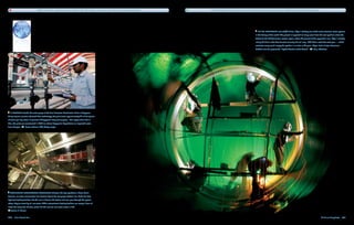 Global freshwater consumption rose sixfold in the 20th century, more than twice the rate of population growth.   715 trillion gallons of gray water are now reclaimed and reused in industry and irrigation around the world every year.




                                                                                                                                                                                                       At an estimated cost of $35 billion, Libya is building one of the most extensive water systems
                                                                                                                                                                                                   in the history of the world. The project is expected to carry water from the vast aquifiers under the
                                                                                                                                                                                                   Sahara to the Mediterranean coastal region, where 90 percent of the population lives. Libya is already
                                                                                                                                                                                                   mining 35 billion cubic feet of water annually and will reap 1,400 billion cubic feet each year — which
                                                                                                                                                                                                   scientists worry could empty the aquifers in as little as 40 years. Libyan head of state Moammar
                                                                                                                                                                                                   Gadhafi calls the project the “Eighth Wonder of the World.”        Reza, Webistan




   A worker checks the water gauge at the Tuas Seawater Desalination Plant in Singapore.
Using reverse-osmosis advanced filter technology, the plant treats approximately 30 million gallons
of water per day, about 10 percent of Singapore's daily consumption. The largest of its kind in
Asia, the plant was constructed in 2005 to reduce Singapore's dependence on imported water
from Malaysia.      Roslan Rahman, AFP, Getty Images




  Dwindling freshwater resources threaten the key ingredient in Coca Cola’s
business, so water conservation has become key to the company’s bottom line. Coke has built
high-tech bottling facilities like this one in Denver. As bottles and cans pass through the system
above, they’re rinsed by air, not water. While conventional bottling facilities use nearly 3 liters of
water for every liter of soda, plants like this one can cut water waste in half.
    Joanna B. Pinneo


200  Blue Planet Run                                                                                                                                                                                                                                                           A Billion Slingshots  201
 