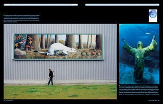 Residue from antidepressants, birth control pills and antibiotics are found in 80 percent of U.S. waterways and groundwater, according to the EPA.   The United Nations has recognized 1,400 wetland areas around the world that are being protected from development, a collective area the size of southern Europe.




   Water supplied by the public utility in the Brittany region of France has become
unsuitable for human consumption due to contamination from pesticides and intensive
livestock farming. Today nitrates, toxins, heavy metals and harmful microorganisms are
found in groundwater in nearly every European country and the former Soviet republics. 
   Johann Rousselot, Oeil Public




                                                                                                                                                                                                                                               Green algae is growing almost everywhere off the Florida Keys, even on an underwater
                                                                                                                                                                                                                                           statue known as “Christ of the Abyss.” Divers often scrub the statue with wire brushes but have
                                                                                                                                                                                                                                           a hard time keeping it clear of the algae. Sewage and water runoff that contains fertilizers feed the
                                                                                                                                                                                                                                           growth of algae and bacteria, which in turn consume huge amounts of oxygen, choking plant and
                                                                                                                                                                                                                                           animal life, including 220 miles of Florida coral. And every day, about 1 billion gallons of sewage is
                                                                                                                                                                                                                                           pumped into the sea or into aquifers that leak into the ocean.        Stephen Frink Collection, Alamy




56  Blue Planet Run                                                                                                                                                                                                                                                                                                     Poisoning the Well  57
 