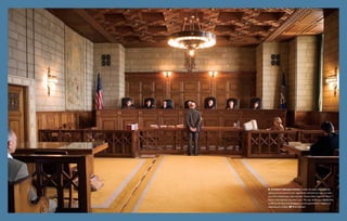   Without enough water to satisfy the needs of recreational,
agricultural and industrial users, legal battles will frame the future of water
use in the United States. Here, attorney Thomas Oliver argues for Spear T
Ranch in the Nebraska Supreme Court. The case, which was originally filed
in 2002 by the ranch near Bridgeport, accuses groundwater irrigators of
depleting area streams.      Brian Lehmann
 