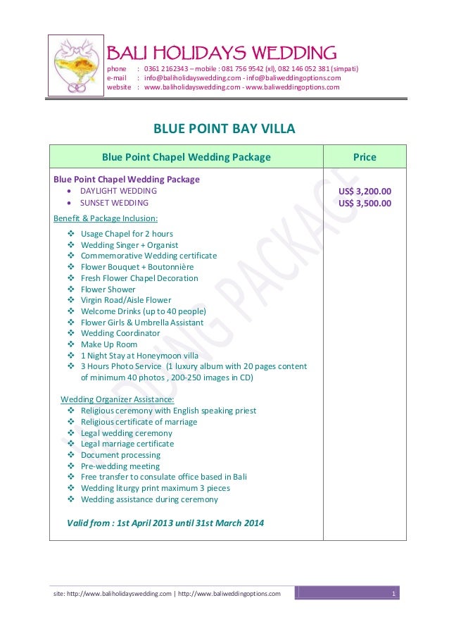 Blue Point Chapel Wedding Package 2013